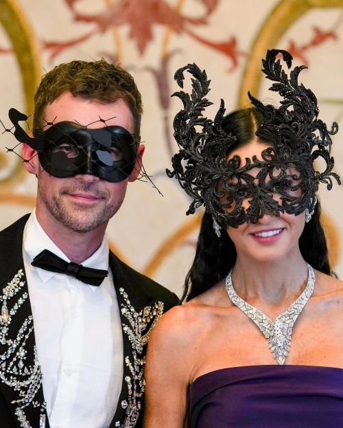 Demi Moore wears Mask and Purple Gown Dress at Cartier Jewelry Gala Event, June 2024 2