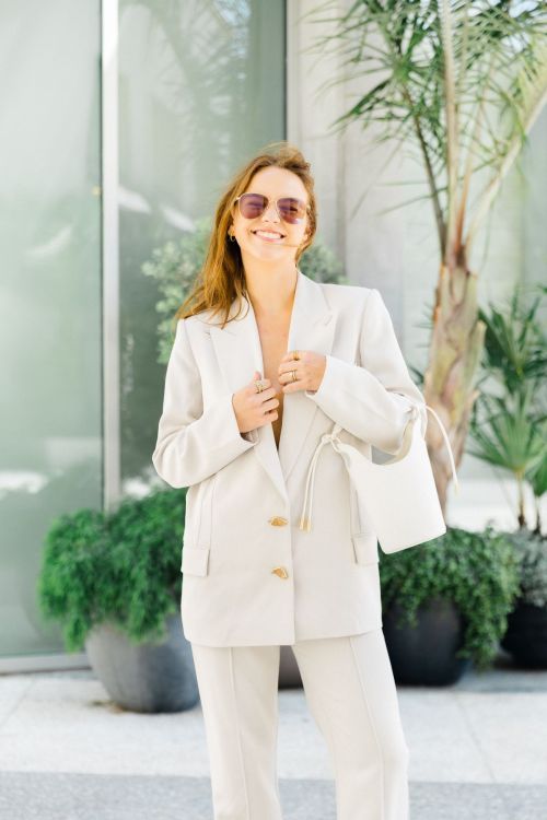 Emma Brooks in Suit Pants at Revolve X Aje 2024 Afternoon Tea in Santa Monica 1