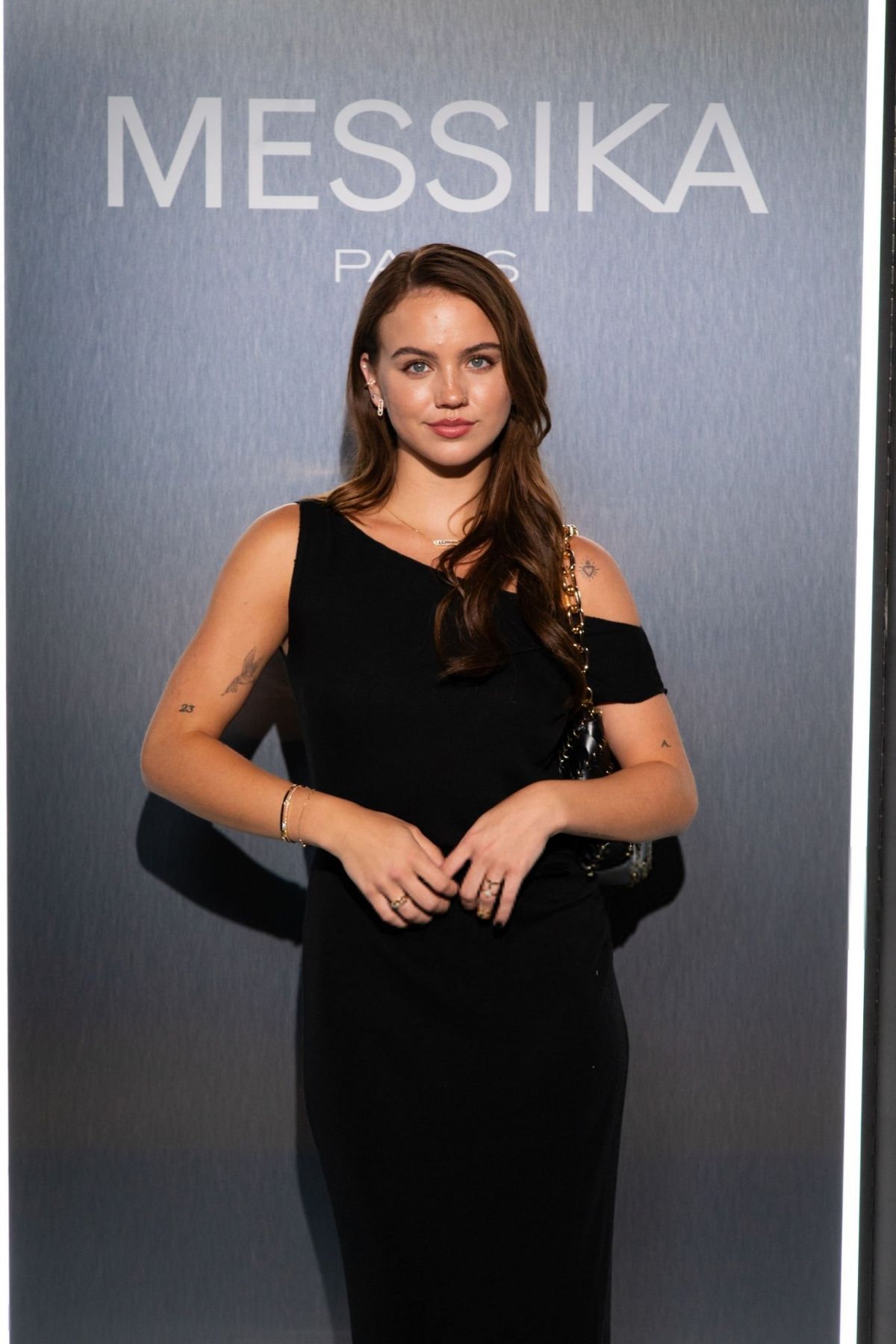 Emma Brooks wears Black Dress at Messika Cocktail in Paris, June 2024