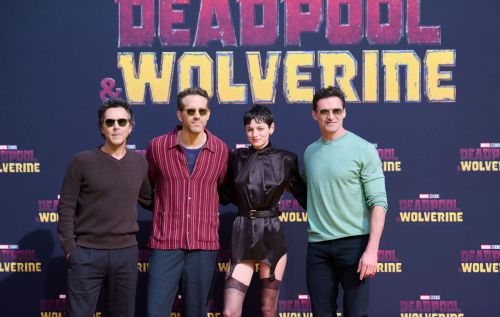 Emma Corrin seen in Black Dress at Deadpool & Wolverine 2024 Fan Event at Uber Arena 3