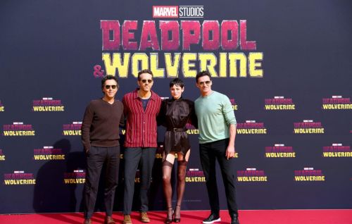 Emma Corrin seen in Black Dress at Deadpool & Wolverine 2024 Fan Event at Uber Arena 4