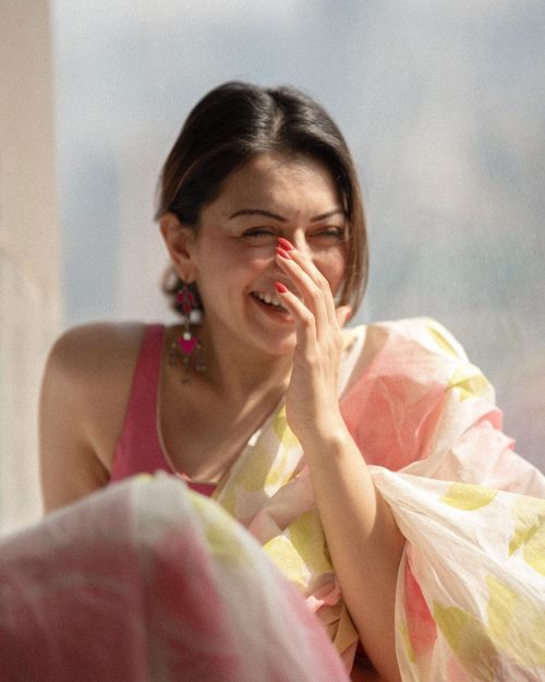 Hansika Motwani in Light Pink Floral Saree Photoshoot, July 2024 3