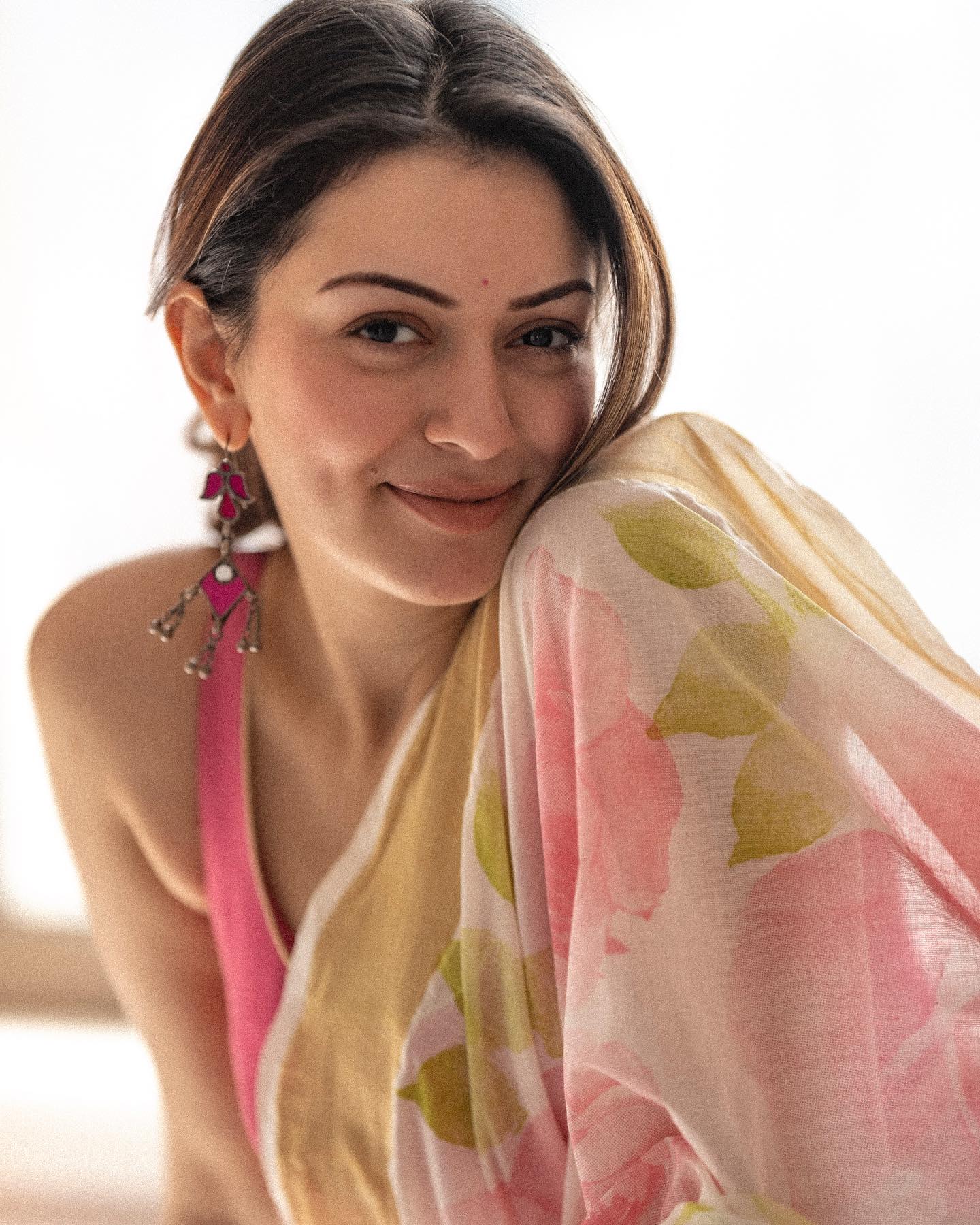 Hansika Motwani in Light Pink Floral Saree Photoshoot, July 2024