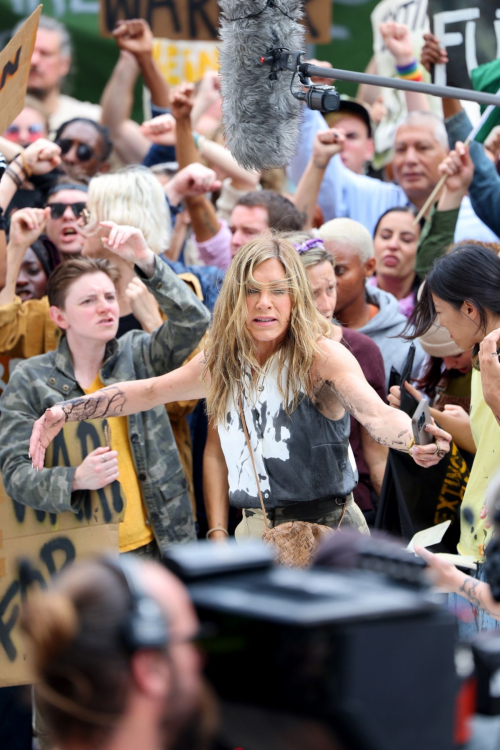 Jennifer Aniston Filming a Protest Scene for The Morning Show in Flatiron New York 5