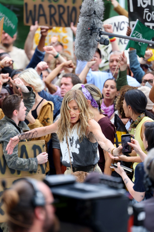 Jennifer Aniston Filming a Protest Scene for The Morning Show in Flatiron New York 6