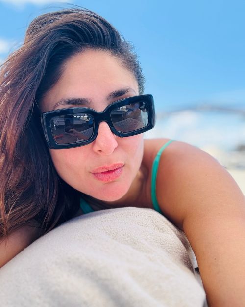 Kareena Kapoor Enjoys a Beach Day in Green Swimwear Behind Saif Ali Khan,  June 2024 3