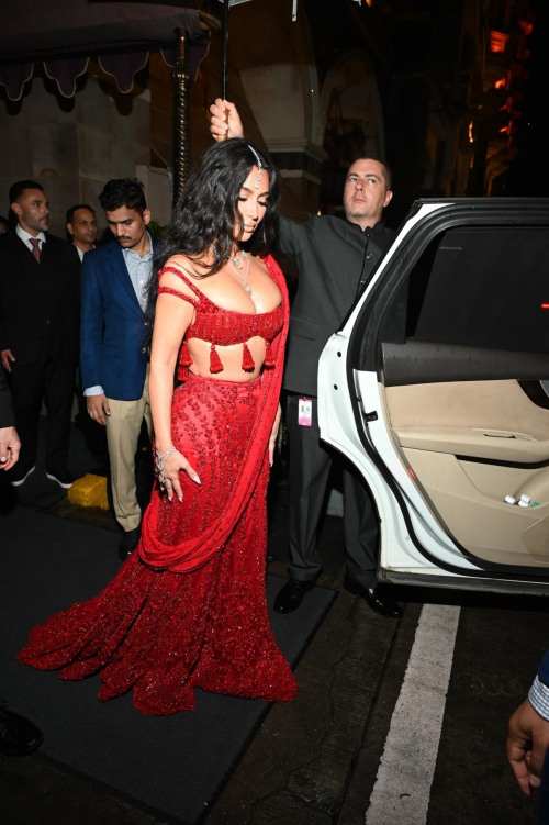 Kim Kardashian in a Red Dress Arrives at Anant Ambanis Wedding Mumbai 3