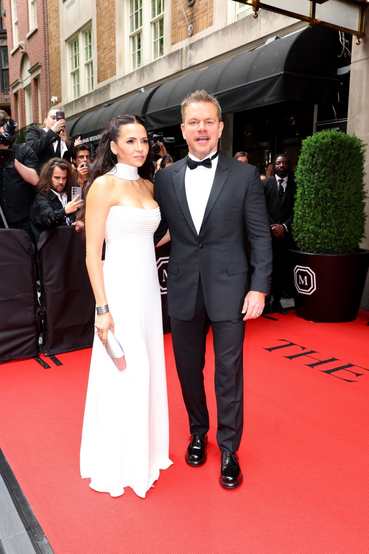 Luciana Barroso and Matt Damon After Leaves Mark Hotel for 2024 Met Gala in New York