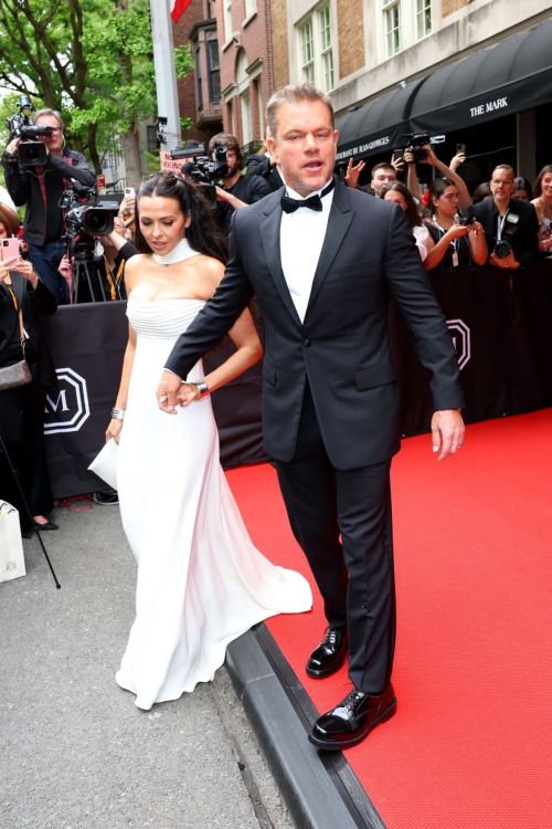 Luciana Barroso and Matt Damon After Leaves Mark Hotel for 2024 Met Gala in New York 2