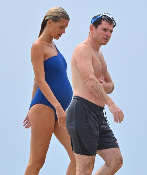 Pregnant Madison Headrick in Swimsuit and Joe Nahmad on the Beach in St Tropez