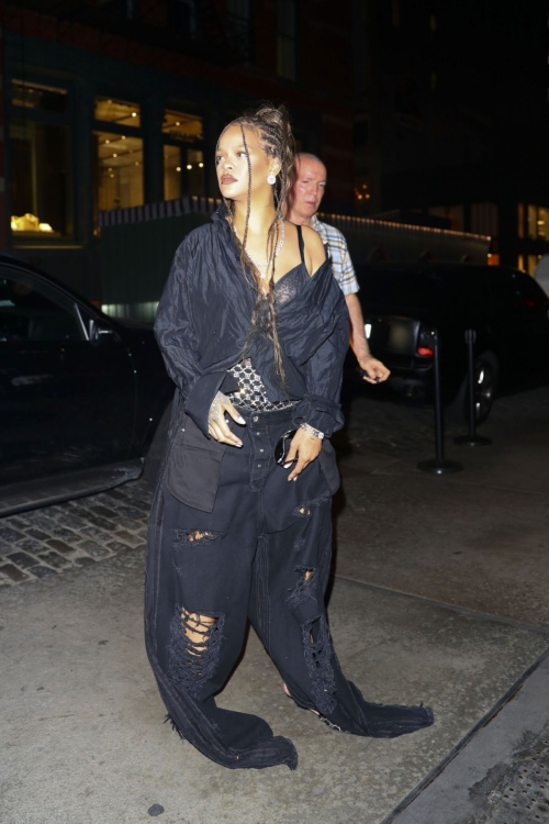 Rihanna in Double Denim at Photoshoot with ASAP Rocky at Mercer Hotel in New York