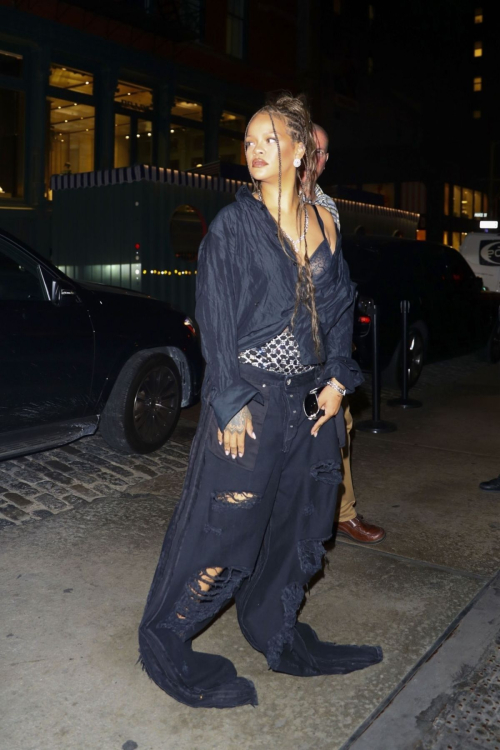 Rihanna in Double Denim at Photoshoot with ASAP Rocky at Mercer Hotel in New York 3