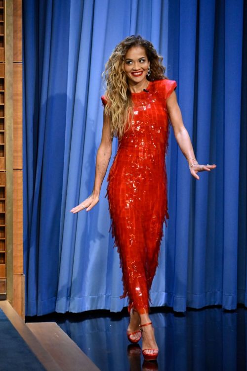 Rita Ora wears a Red Dress at The Tonight Show Starring Jimmy Fallon in New York City, July 2024 2