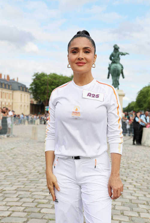 Salma Hayek Attends the Carrying of the Olympic Flame for Paris 2024 Olympic Games