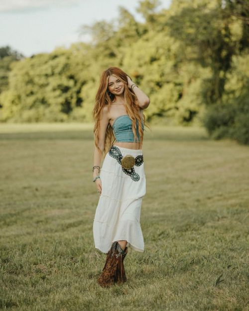 Sicily Rose seen in Green Denim Top with Long Skirt at a Photoshoot, July 2024 2