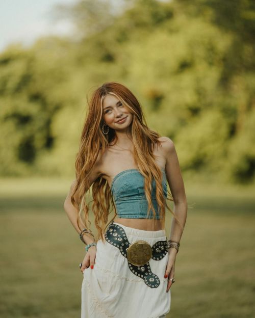 Sicily Rose seen in Green Denim Top with Long Skirt at a Photoshoot, July 2024