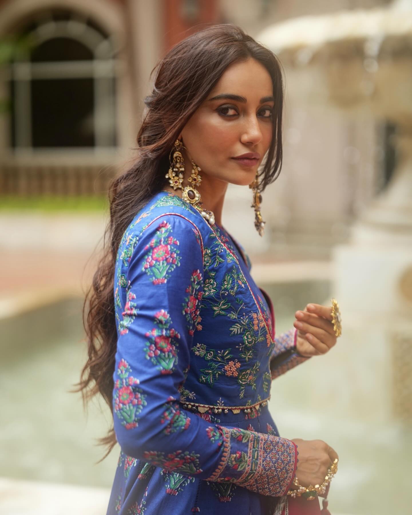 Surbhi Jyoti wears a Printed Churidar Anarkali and a Chiffon Lahriya Duppatta Photoshoot, July 2024