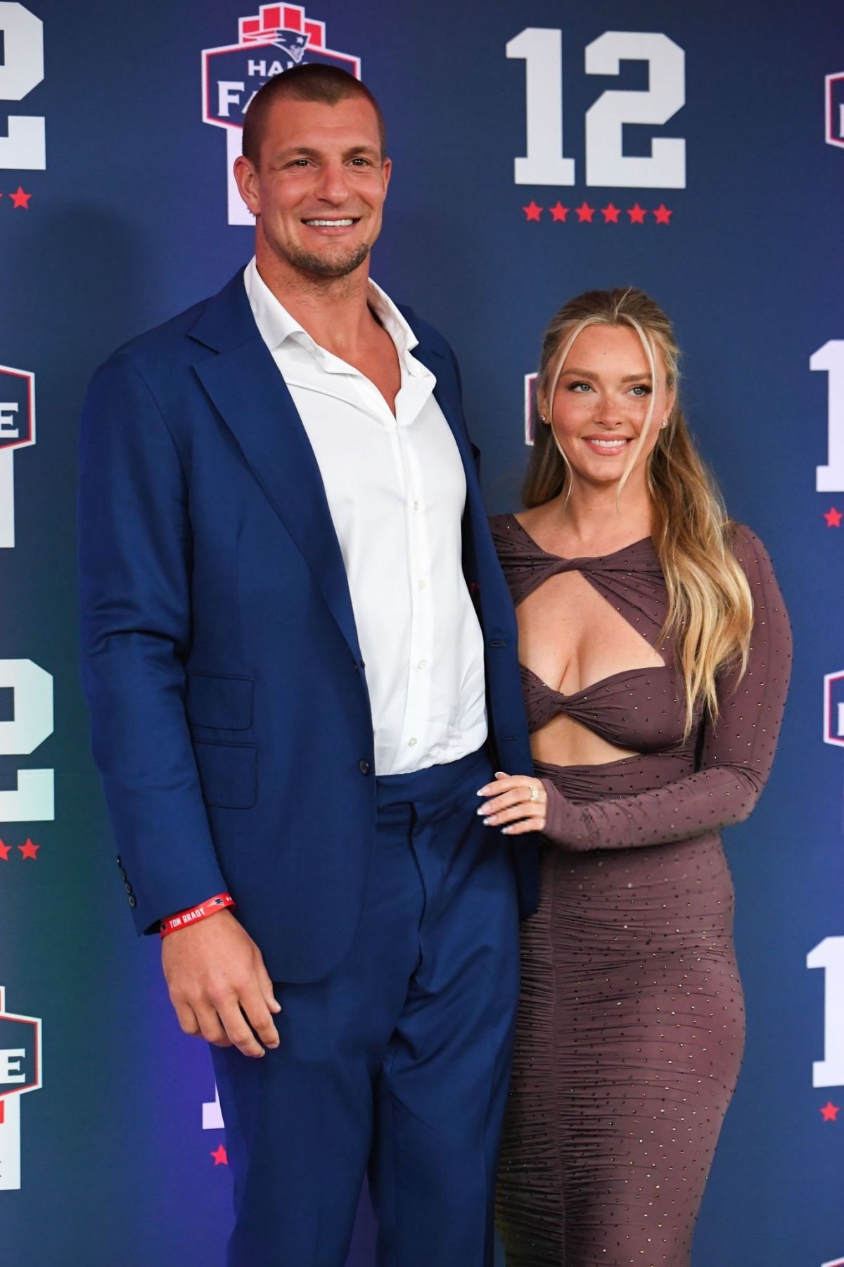 Camille Kostek and Rob Gronkowski at Tom Brady’s Patriots Hall of Fame 2024 Induction Ceremony in Foxborough