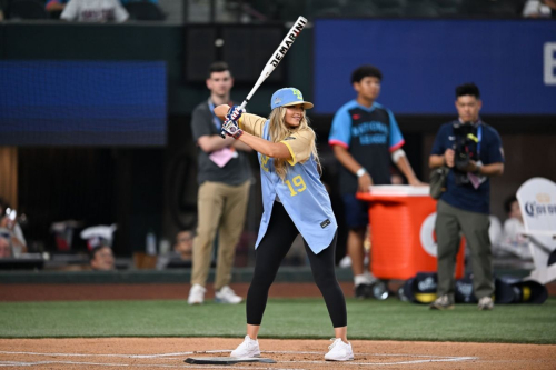 Camille Kostek at MLB All-Star Celebrity Softball Game in Arlington