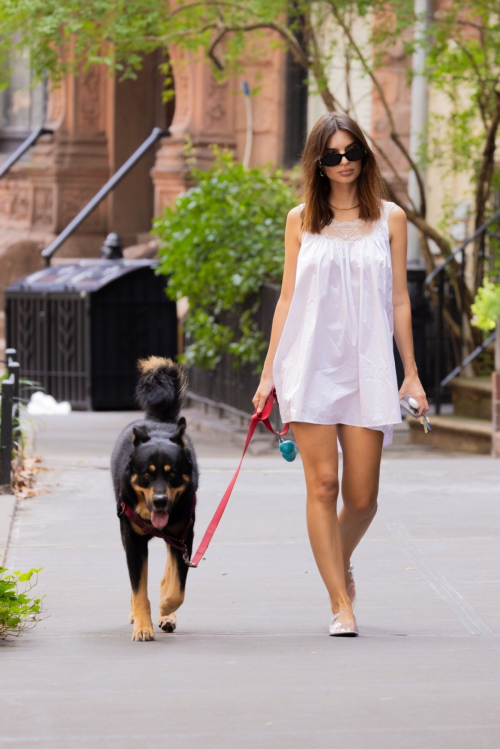 Emily Ratajkowski Walking Dog New York August 2024