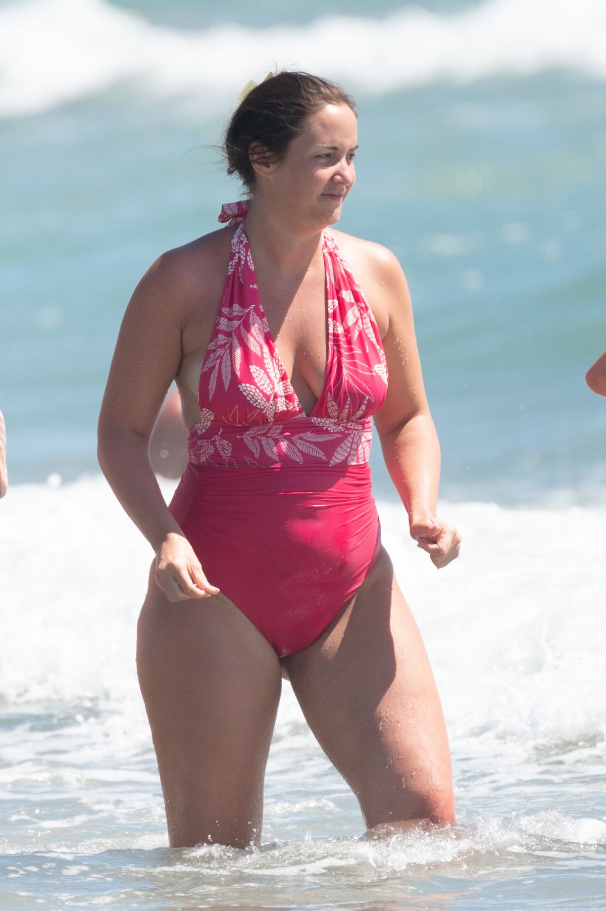 Jacqueline Joss in swimsuit at a beach in Marbella