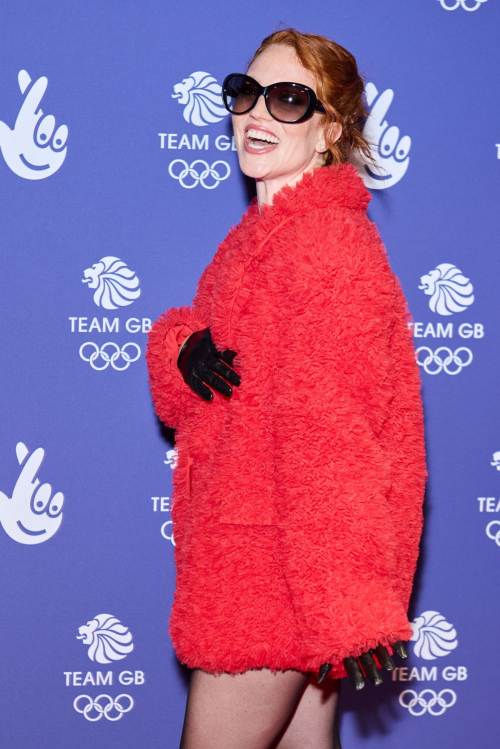 Jess Glynne in Red Dress at Team GB Homecoming Event 2024 at AO Arena in Manchester 1