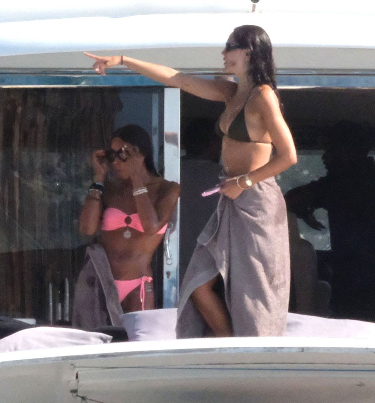 Naomi Campbell and Eiza Gonzalez in Bikinis on Yacht Spain