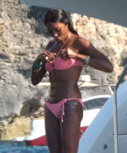 Naomi Campbell and Eiza Gonzalez in Bikinis on Yacht Spain 2