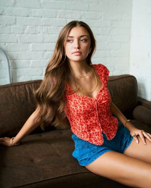 Presley Elise in a Red Top and Denim Short at a Photoshoot, August 2024 6