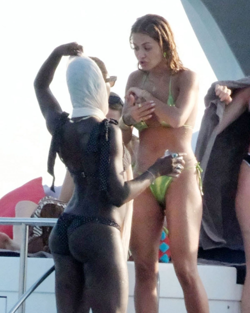 Rita Ora in Bikini with Jodie Turner-Smith at Yacht in Ibiza