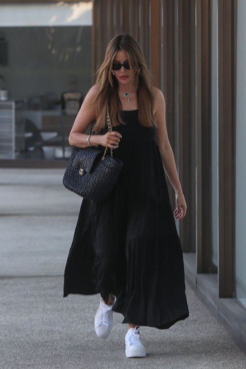 Sofia Vergara in a Black Dress and White Sports Shoes at a Nail Salon in Beverly Hills, August 2024 1