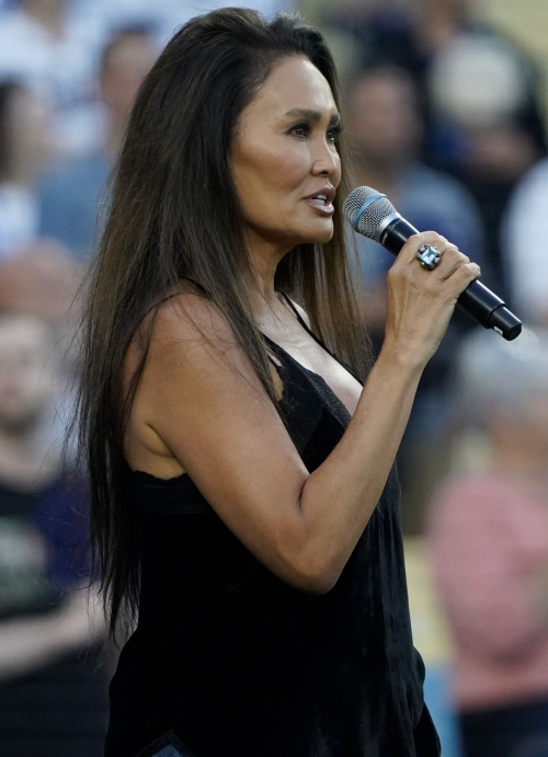 Tia Carrere Sings National Anthem at Los Angeles Dodgers vs Baltimore Orioles Game at Dodger Stadium 5