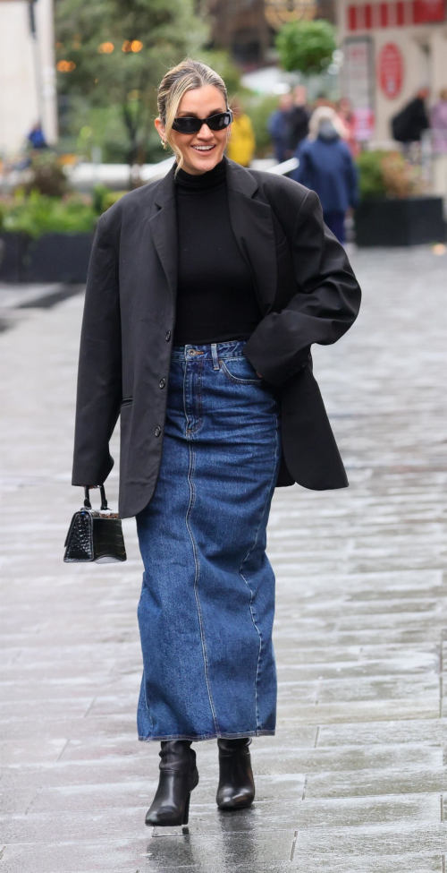 Ashley Roberts in a Denim Skirt at Heart Radio in London, September 2024