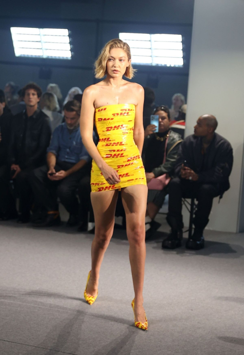 Gigi Hadid in DHL Packing Tape at Vetements Runway, Paris, September 2024