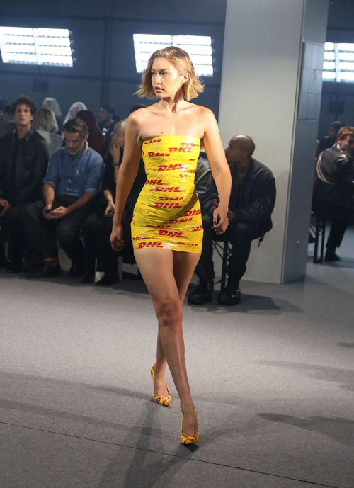 Gigi Hadid in DHL Packing Tape at Vetements Runway, Paris, September 2024 1