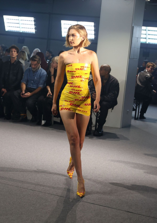 Gigi Hadid in DHL Packing Tape at Vetements Runway, Paris, September 2024 2