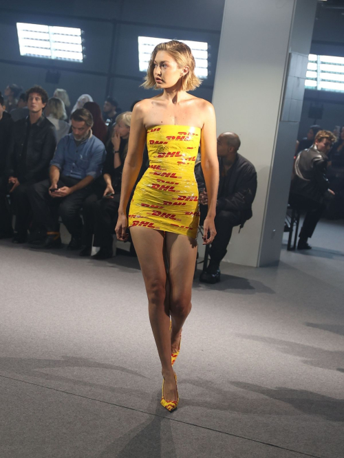 Gigi Hadid in DHL Packing Tape at Vetements Runway, Paris, September 2024 3