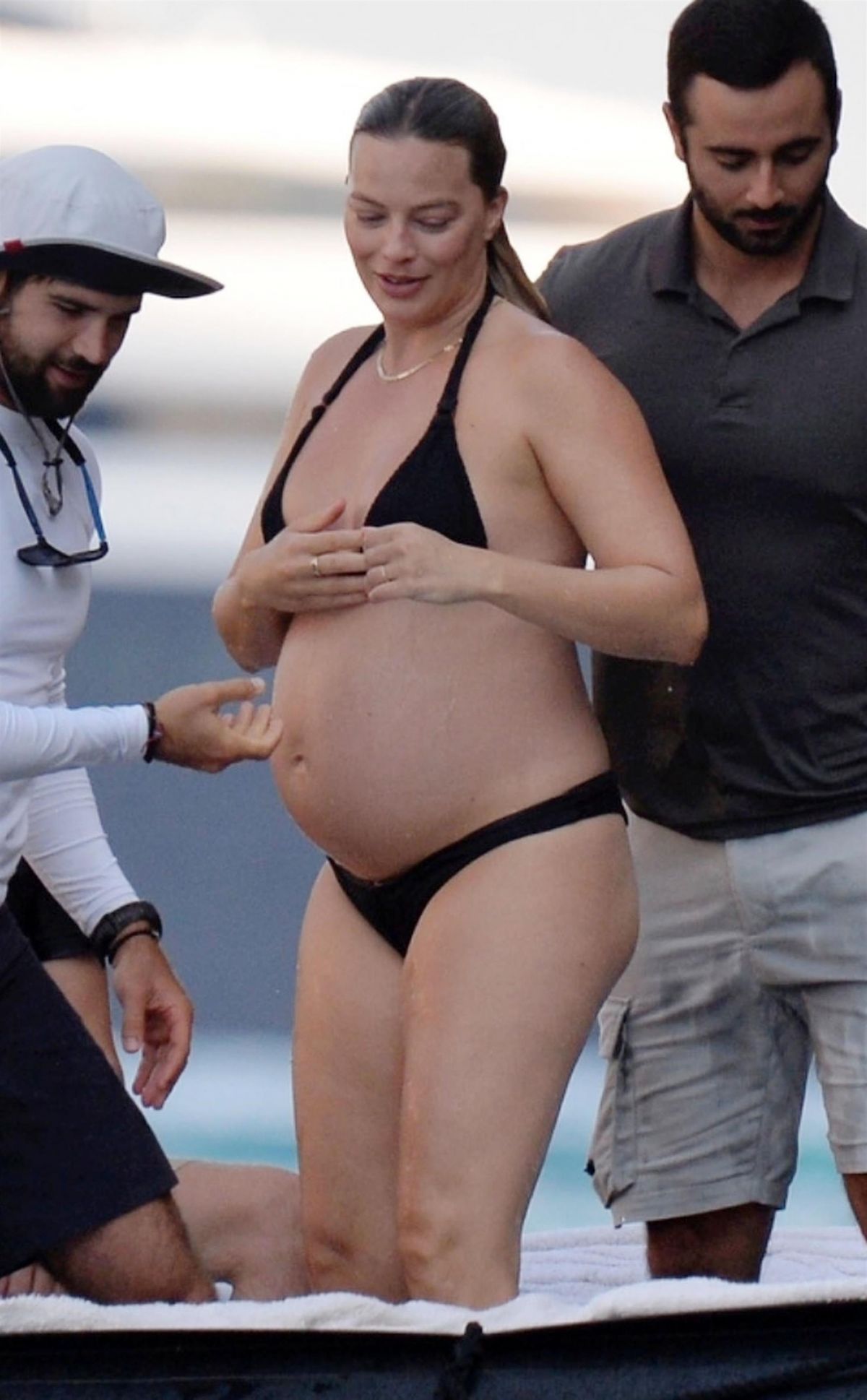 Margot Robbie Pregnant in Black Bikini on Vacation, Italy