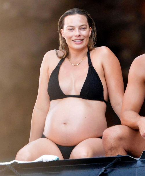 Margot Robbie Pregnant in Black Bikini on Vacation, Italy 1