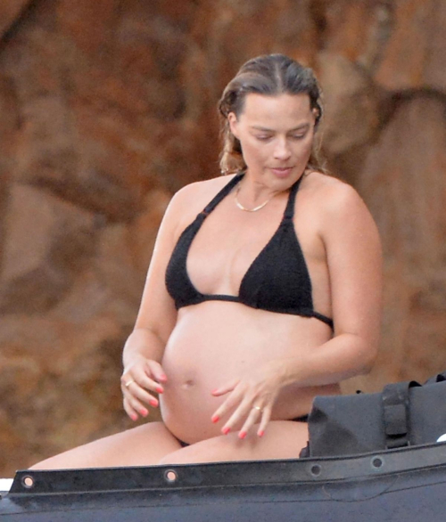 Margot Robbie Pregnant in Black Bikini on Vacation, Italy 2