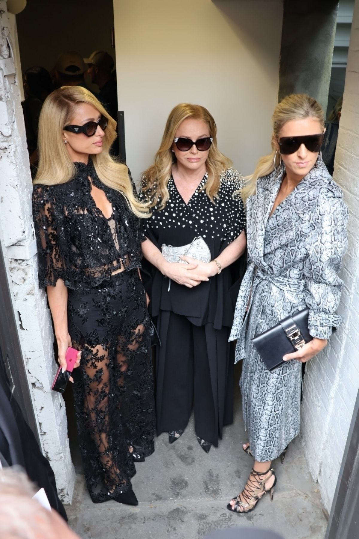 Paris, Nicky, and Kathy Hilton at Alice + Olivia Fashion Show, New York