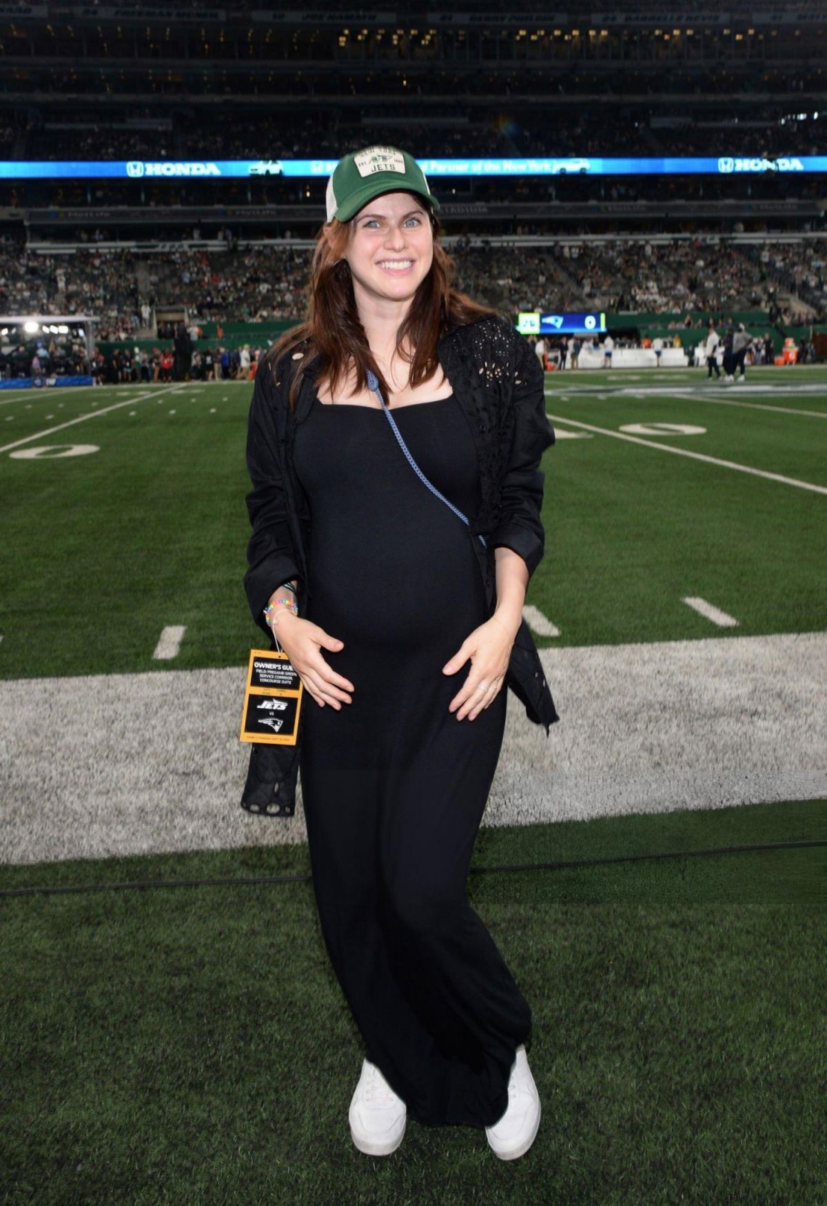 Pregnant Alexandra Daddario at Patriots vs Jets Game in New Jersey