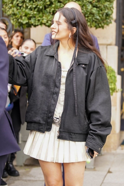 Rosalia Greeting Fans Outside a Hotel in Paris 1