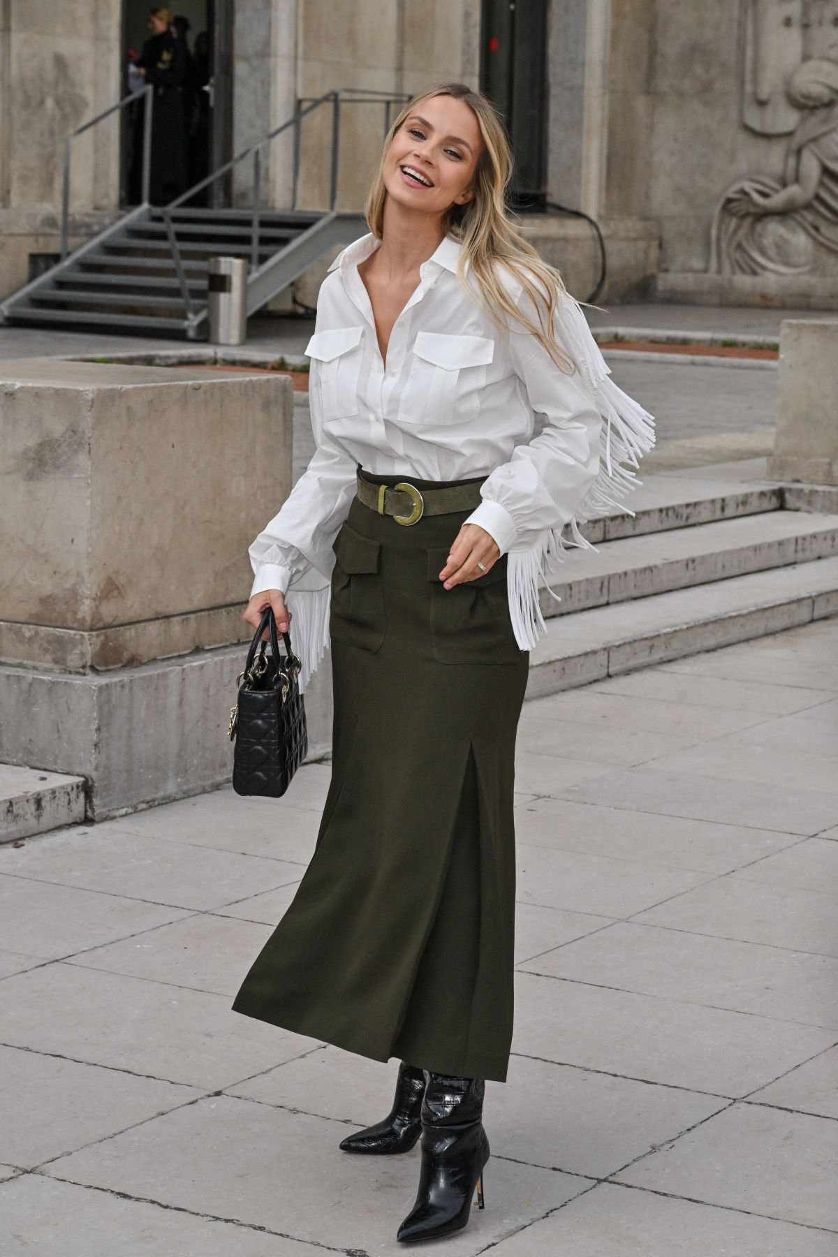 Simona Jakstaite Arrives at Elie Saab Show, Paris Fashion Week, September 2024