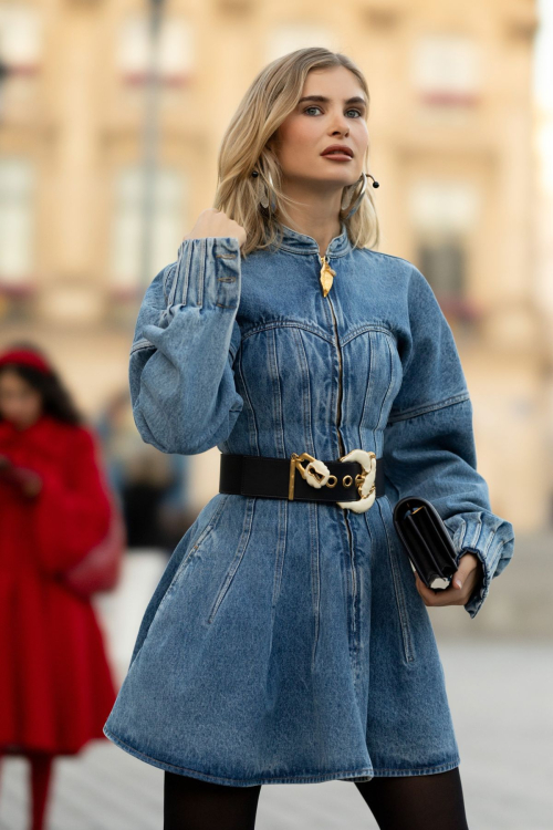 Xenia Adonts Arrives at Schiaparelli Fashion Show, Paris Fashion Week, September 2024