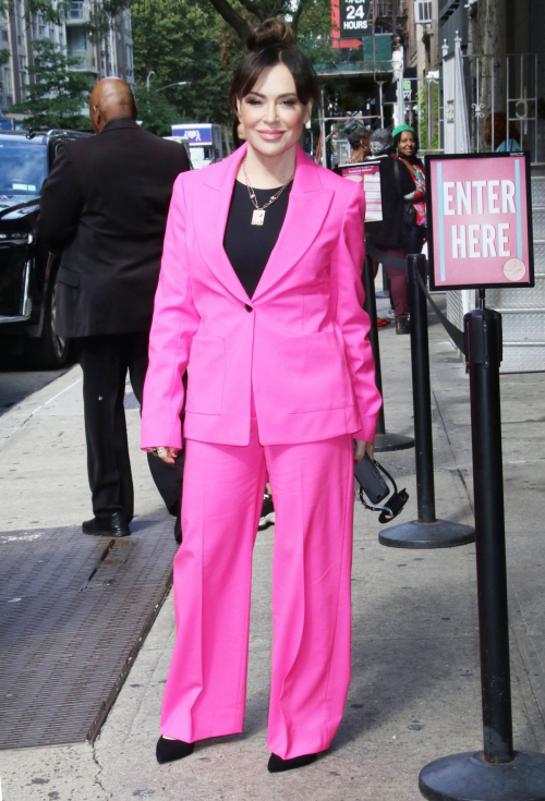 Alyssa Milano in Pink Ensemble Arrives at FOX Studios in New York, September 2024