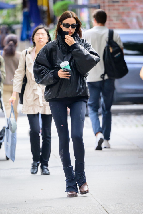 Irina Shayk in Oversized Leather Jacket Out in New York, October 2024 1