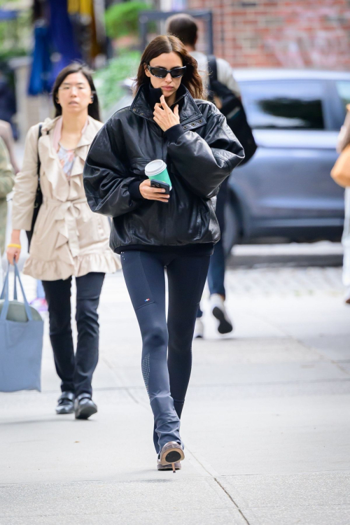 Irina Shayk in Oversized Leather Jacket Out in New York, October 2024 2