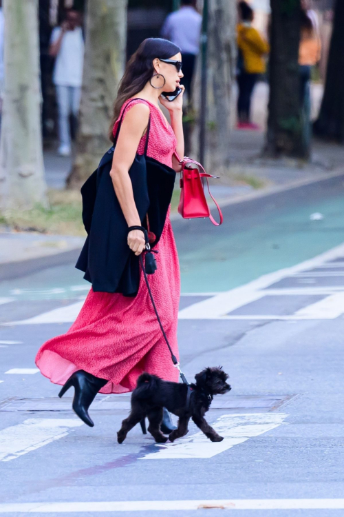 Irina Shayk in Red Dress Out with Dog in New York, October 2024 1