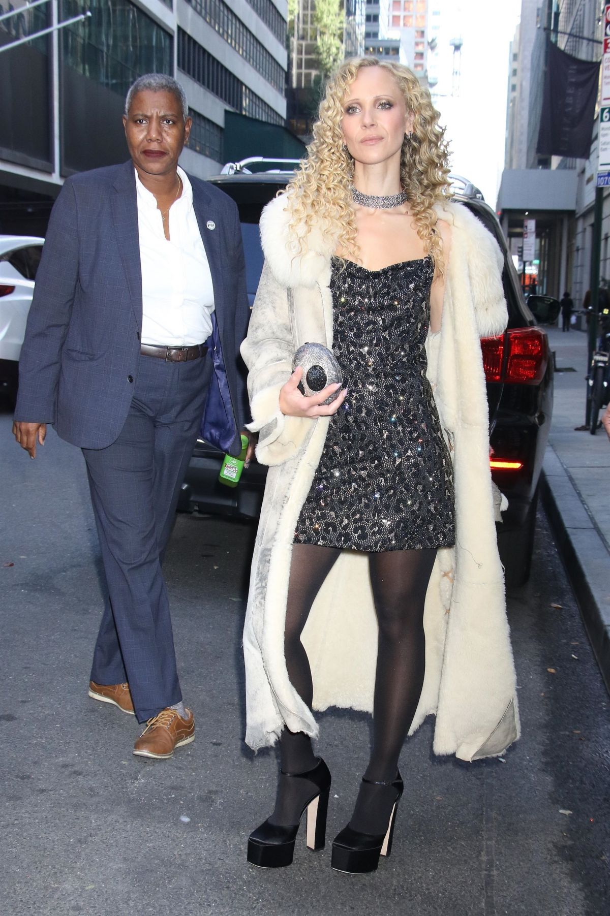 Juno Temple Heading to Late Night with Seth Meyers in New York, October 2024